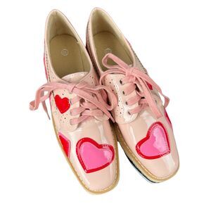 🔥 PINK/BLACK PINK HEART Oxford Wedge Women’s Shoes – Size 5.5 (EU 36) – EUC! 🔥
